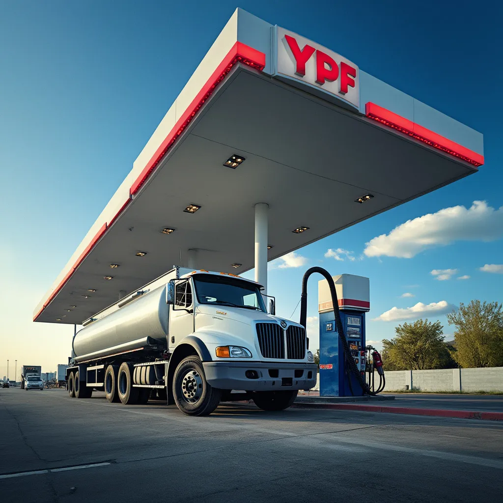 Camión de YPF abasteciendo una estación