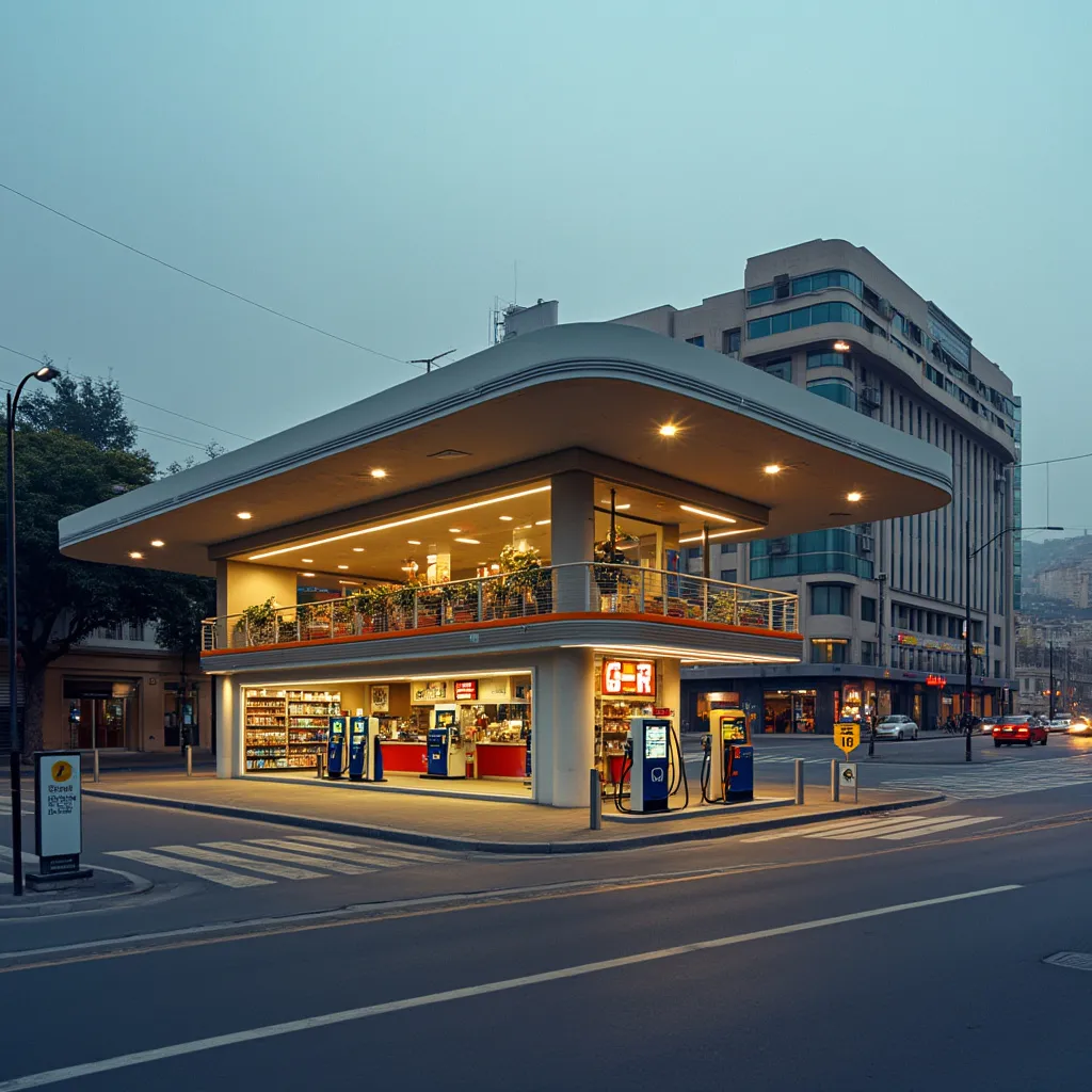 Estación de servicio moderna en ciudad argentina